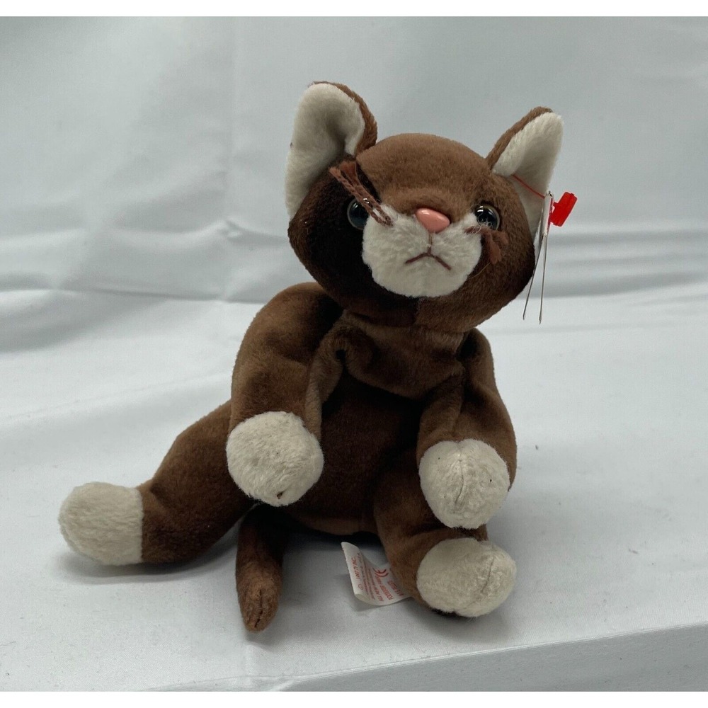 Ty Beanie Babies 1997 Pounce Brown Cat Bean‎ Bag. Stuffed Animal